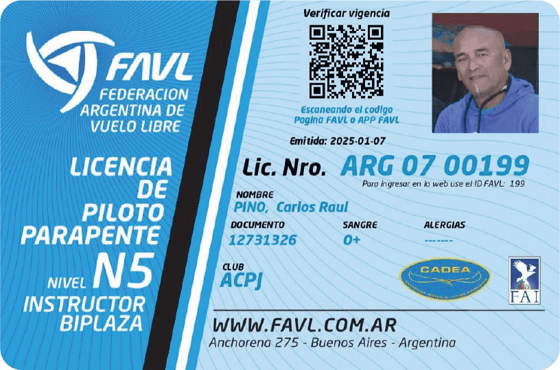 Licencia instructor parapente
