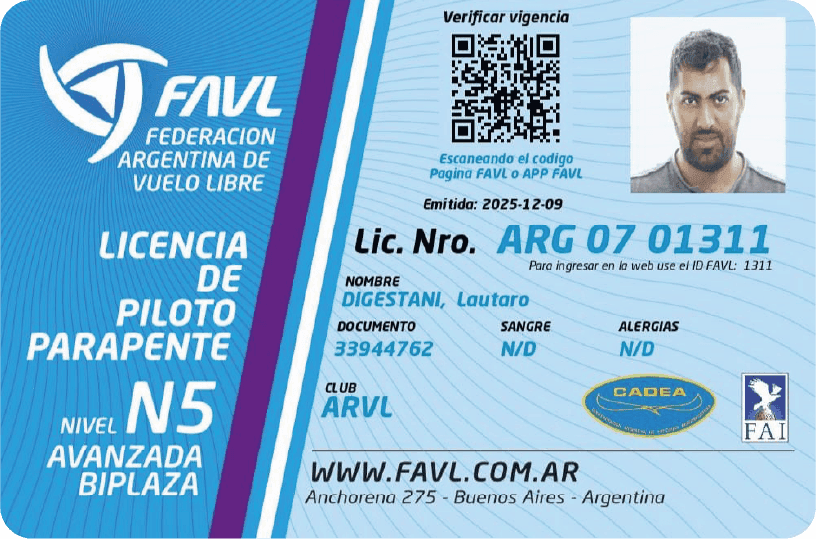 Licencia instructor parapente