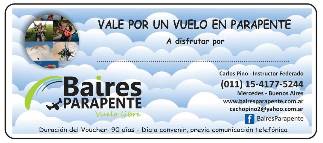 Voucher de regalo para vuelo en parapente